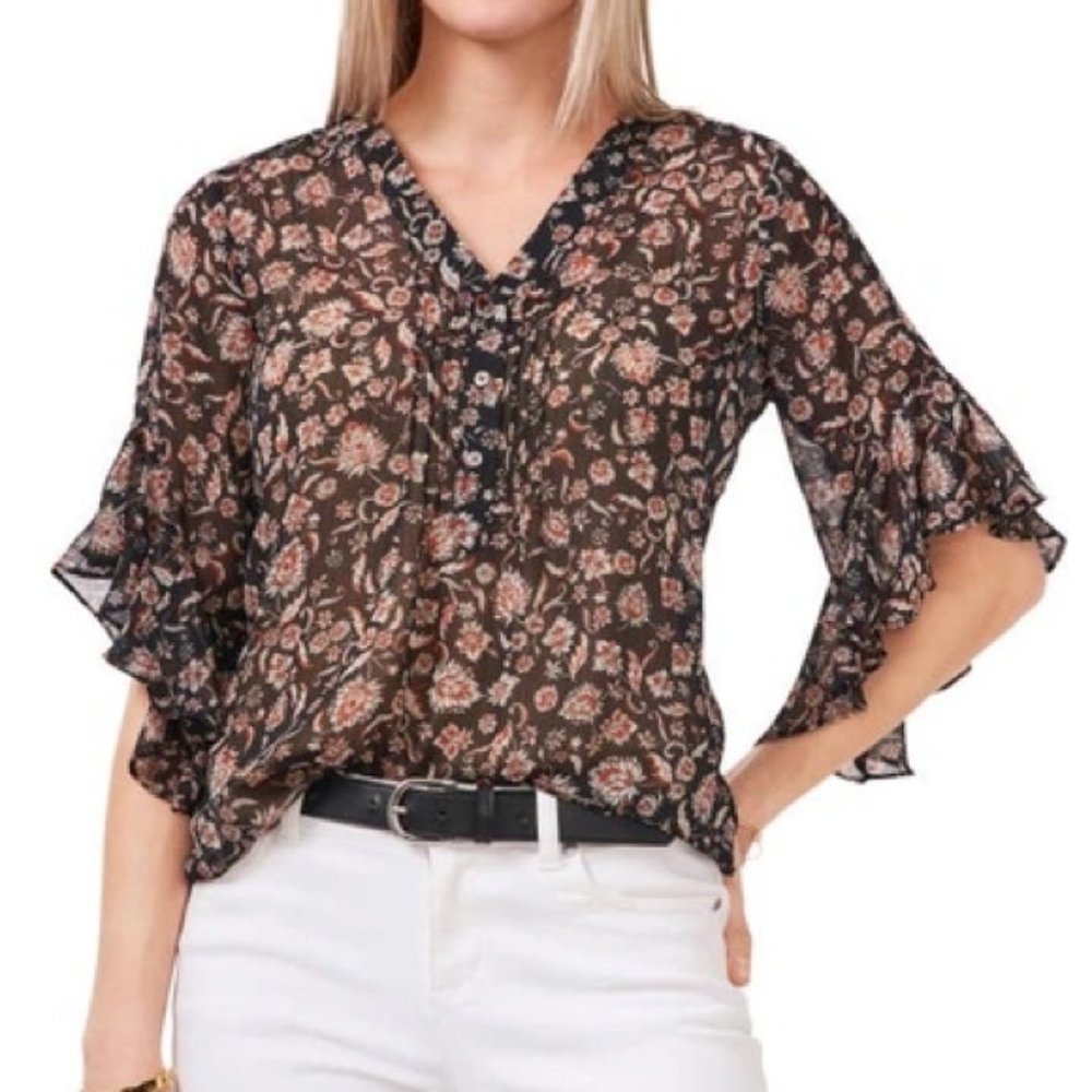 Vince Camuto Flutter Sleeve Henley blouse
